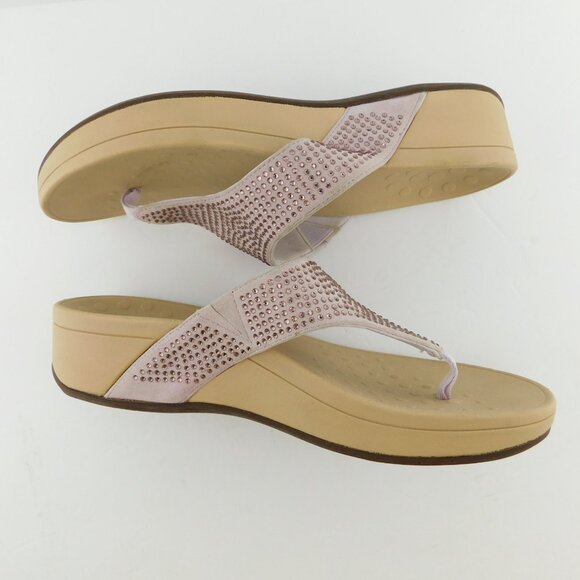 VIONIC Blush Pink Crystal Embellished Leather Thong Sandals 11 - Picture 3 of 6